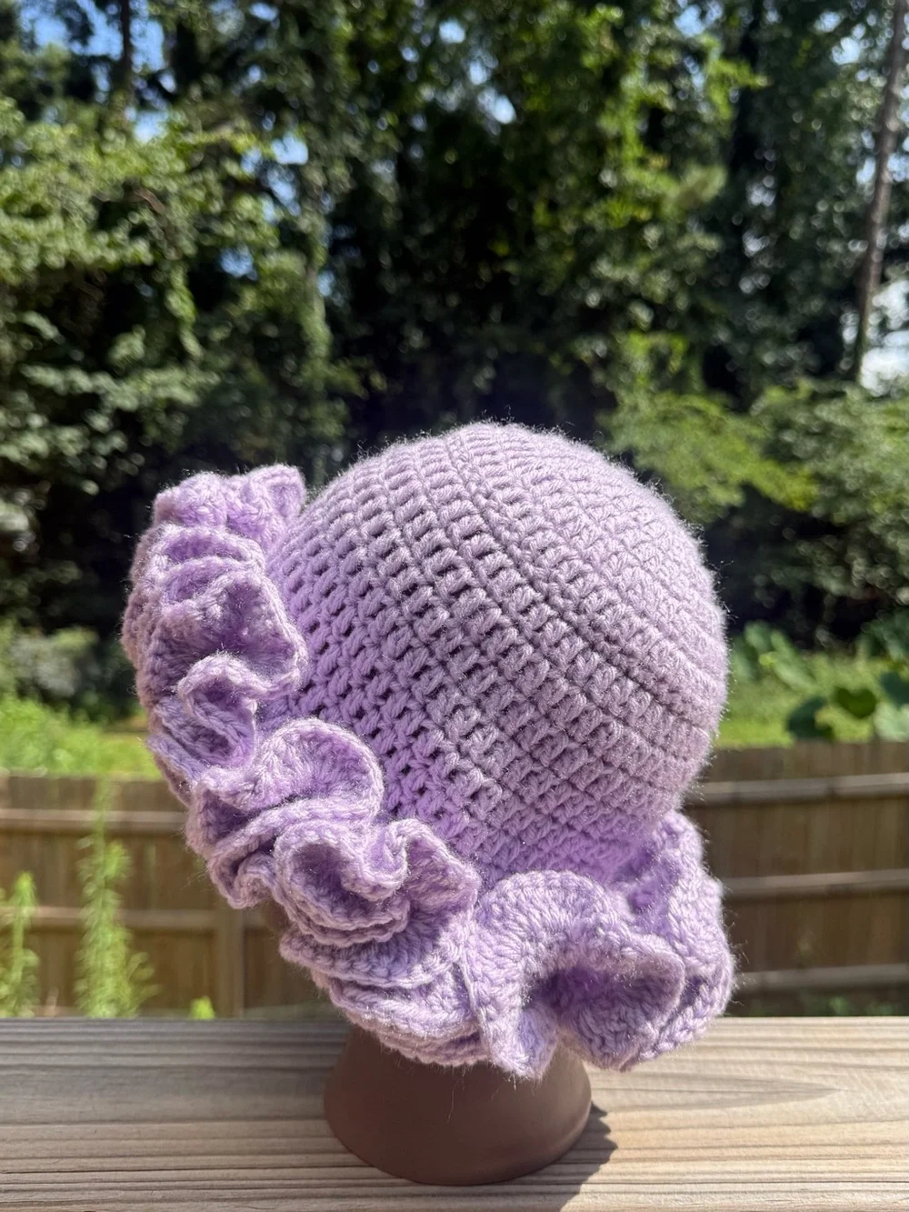 Lilac Purple Handmade Crochet Ruffle Hat